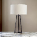 Nila 35 Inch Table Lamp, Antique Black Metal, 3 Way Switch, Drum Shade Black Fabric Metal