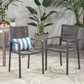 Outdoor Modern Aluminum Dining Chair With Rope Seat Set Of 2 , Gray And Dark Gray Dark Grey Aluminium