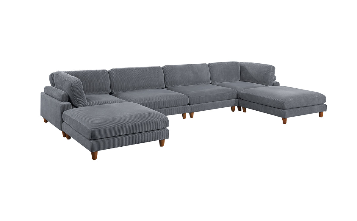 Living Room Furniture 1Pc Cocktail Ottoman Dark Gray Corduroy Cushion Extra Large Ottoman Wood Legs Dark Gray Primary Living Space Grey Contemporary,Modern Square Corduroy
