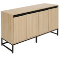 Carved 4 Door Sideboard With Led, Buffet Cabinet Storage Cabinet Modern Coffee Bar Cabinet With Adjustable Shelf For Living Room,Diningroom,Kitchen Natural Modern Particle Board