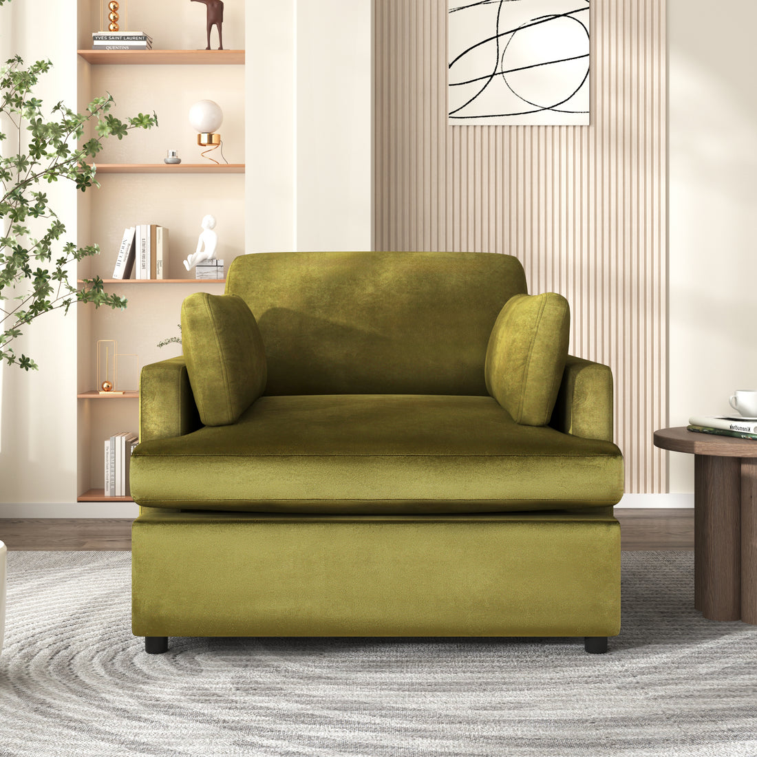 Mirod Oversized Accent Chair Comfortable Armrest Cushions, Versatile Neutral Style, Elegant Design, Durable Frame Green Velvet