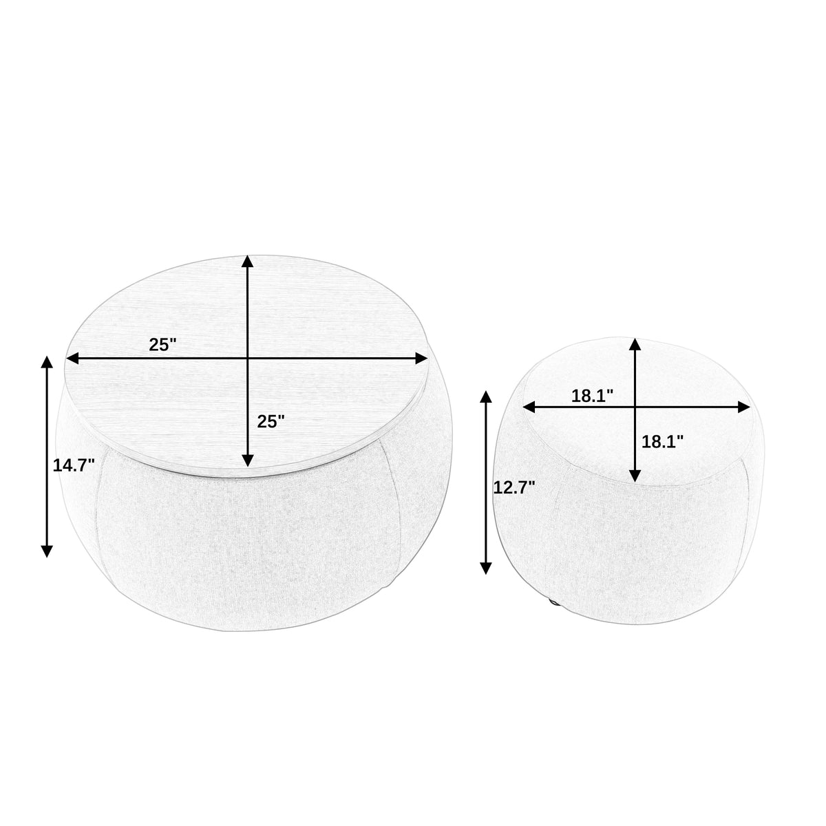 Round Storage Ottoman, Woven Rattan Fabric Ottoman, 2 In 1 Function, Work As End Table And Ottoman,With Small Seat Nature 25"X25"X14.7" Natural Foam
