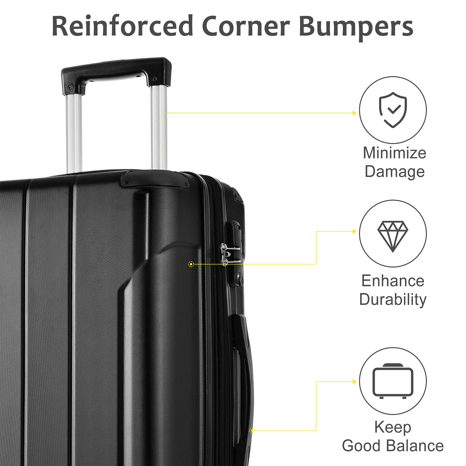 Luggage Sets 3 Piece, Expandable Hard Shell Abs Suitcases With Double Spinner, Travel Luggage Set With Tsa Lock 20 24 28Inch, Black Black Abs