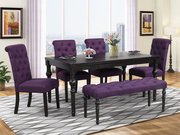 Leviton Urban Style Dark Wash Wood Dining Set: Table, 4 Chairs And Bench Wood Black Wood Dining Room Fixed Table Rubberwood Rectangular 4 Leg Rectangular Dining Table With Chair And Bench Mdf