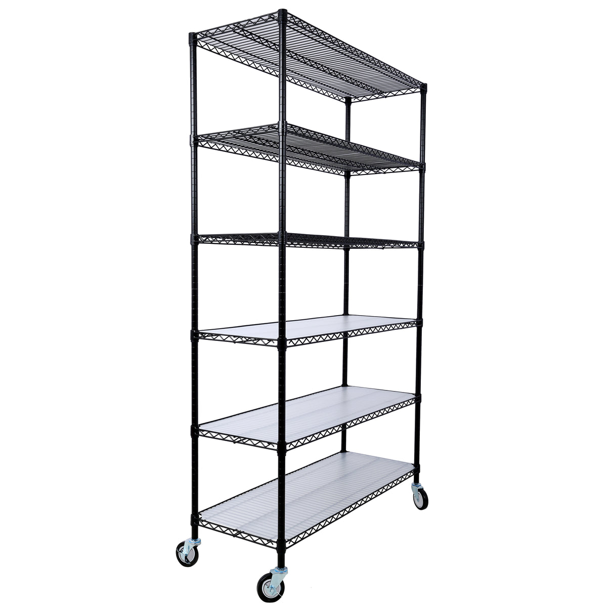 6 Tier 6000Lbs Capacity Nsf Metal Shelf Wire Shelving Unit, Heavy Duty Adjustable Storage Rack With Wheels & Shelf Liners For Commercial Grade Utility Steel Storage Rack, Black 82"H X 48"L X 18"D Black Metal