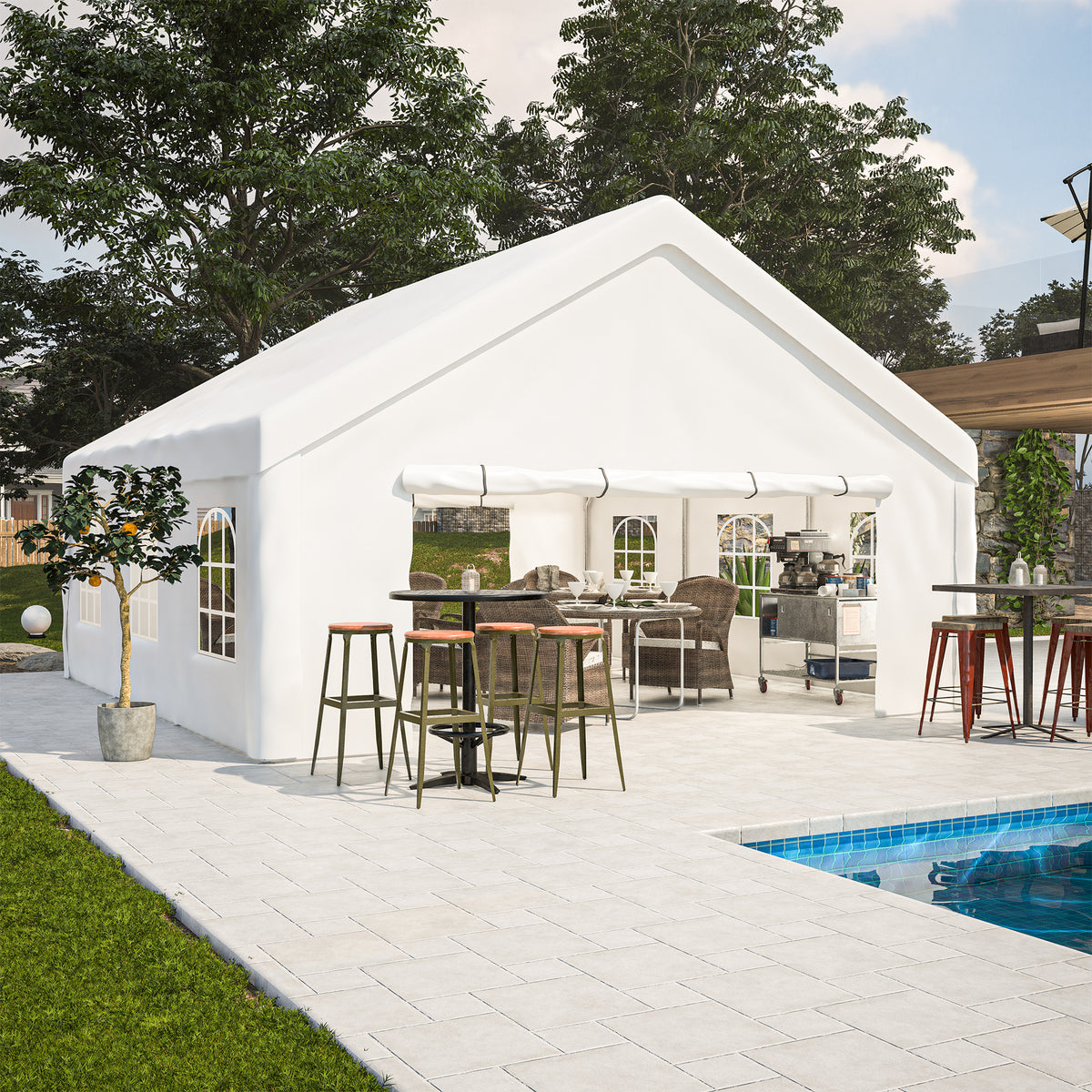 20X20Ft Party Tent Heavy Duty, Large Wedding Event Shelters With 2 Storage Bags & Removable Sidewalls, Outdoor Canopy Gazebo Commercial Tents For Parties Carport Camping Garden Patio White Metal