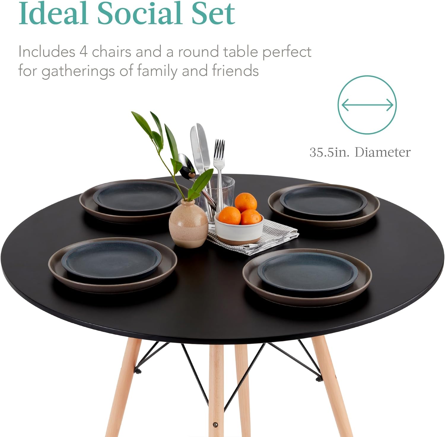 31.5" Round Dining Table Kitchen Table White Dining Table With White Mdf Desktop And Solid Wood Legs .Modern Style Coffee Table Leisure Dining Room Round Table For Kitchen Living Room Black Kitchen Round Mdf