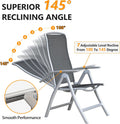 Patio Folding Chairs Set Of 2, Aluminium Frame Outdoor Reclining Patio Chairs For Garden Camping Poolside Beach Deck, Adjustable High Back Lawn Chairs With Textilene Fabric Seat, Dark Gray Dark Gray Aluminium