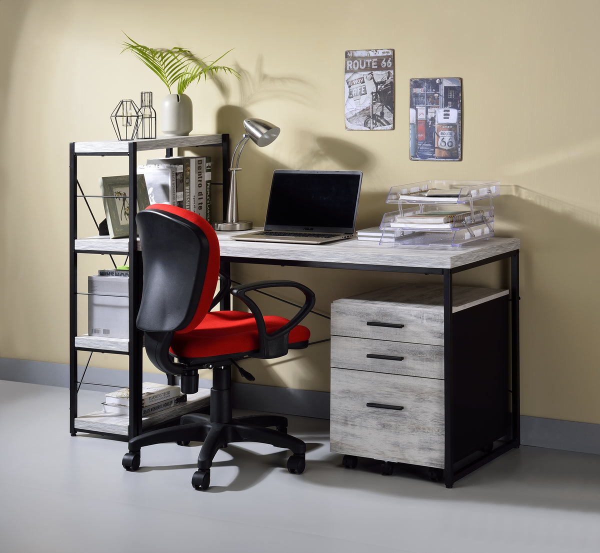 Bob Antique White & Black Finish Writing Desk Antique White,Black Metal,Synthetic Wood