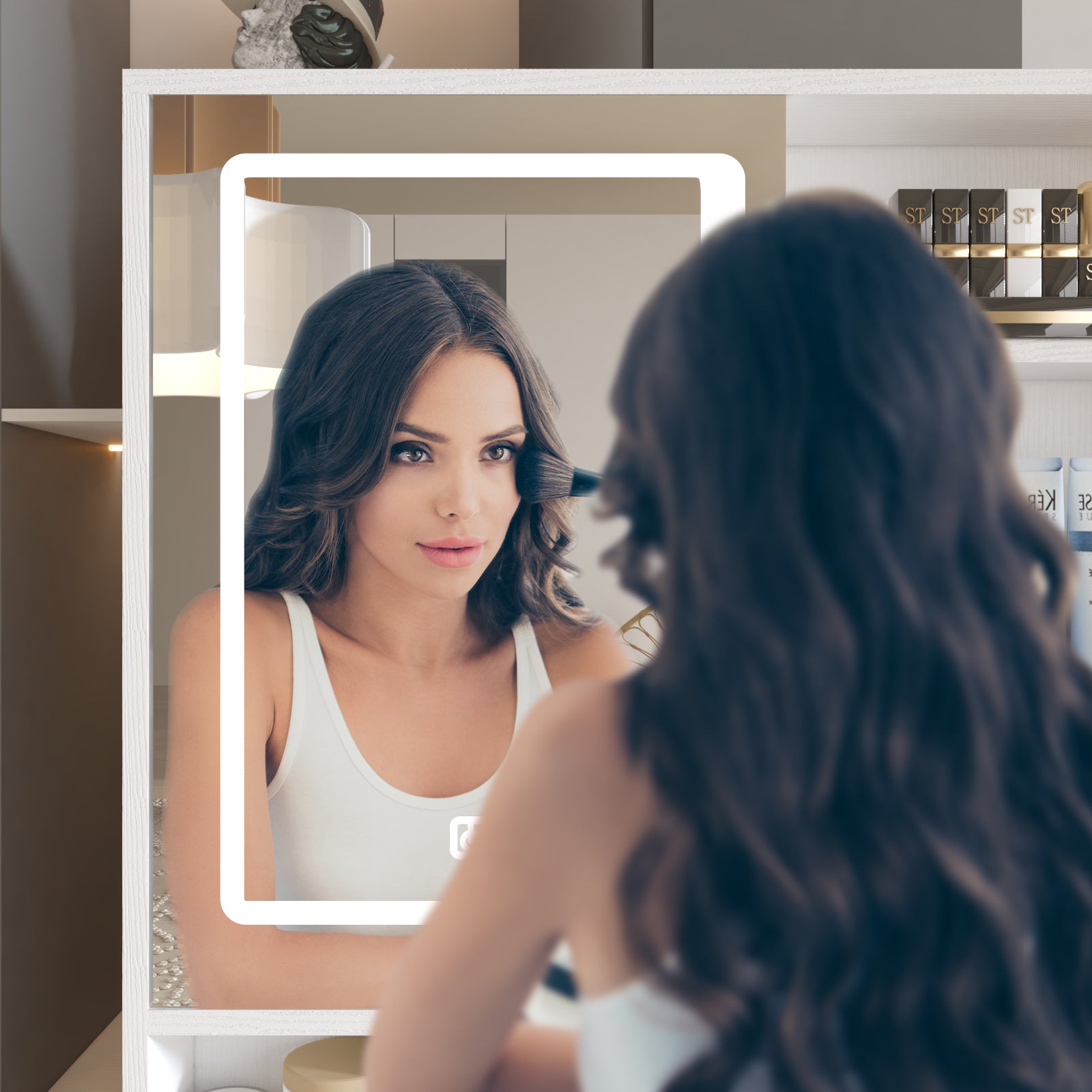 Makeup Vanity With Lights In 3 Colors & Openable Mirror, Vanity Desk With 4 Drawers & 1 Cabinets & Shelves, Vanity Table Rattan Vanity Dresser, For Bedroom Sliding White Drawer 3 Drawers Bedroom Extra Deep Drawers Mdf