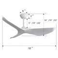52 Inch Indoor Without Light, 6 Speeds Reversible Dc Motor, 3 Abs Blade White For Bedroom White Abs