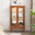 2 Doors Curio Cabinet With Tempered Glass Doors, Curio Cabinets With Mirrored Back Panel And Adjustable Shelves, Lighted Display Cabinet For Home, Office Light Bulb Included Oak Oak Mdf Glass