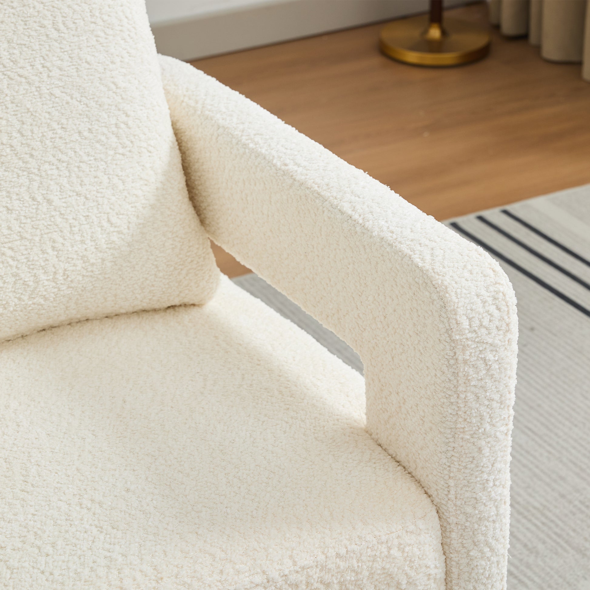 29.13" W Square Swivel Accent Chair, Modern Rotating Arm Chair With Open Back,360 Degree Rotation, Lounge Club Chair With Removable Back Cushion For Living Room, Hotel, Bed Room,Beige Beige Boucle