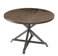 Rustic Industrial Style 5Pc Dining Set Round Table And 4X Side Chairs Faux Leather Seat Metal Frame Burnished Brown Finish And Gray Metal Finish Kitchen Furniture Metal Wood Brown Gray Seats 4 Metal Dining Room Industrial,Rustic Round Dining Table With