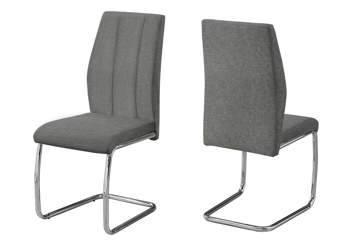 Dining Chair, Set Of 2, Side, Upholstered, Kitchen, Dining Room, 39" Height, Grey Fabric, Chrome Metal, Contemporary, Modern Grey Foam Polyester