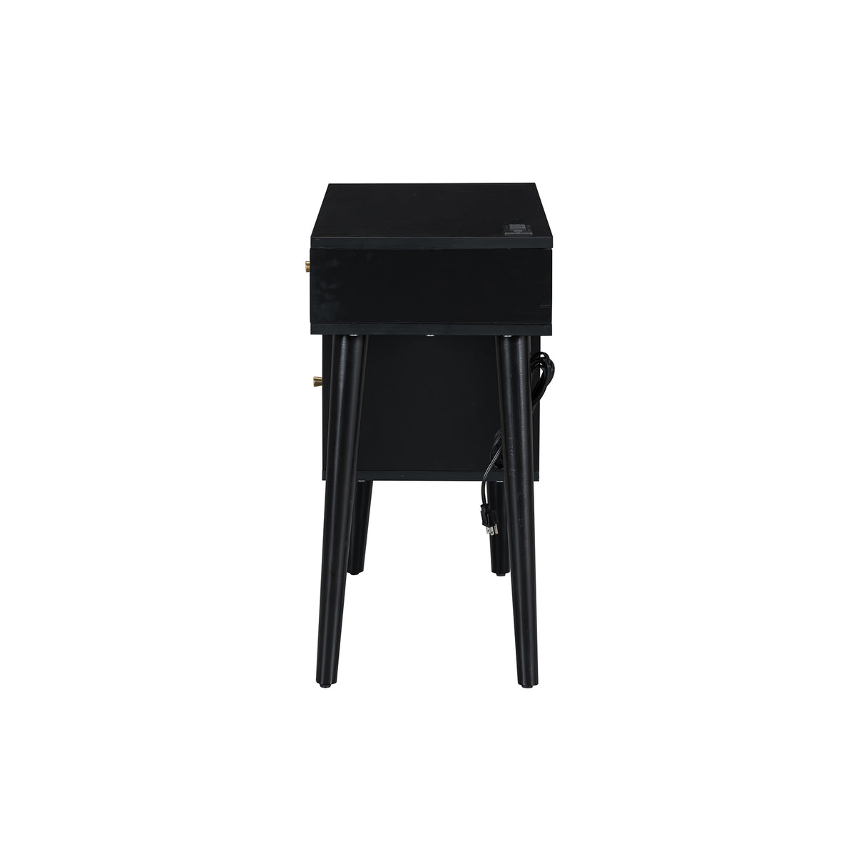 39" Retro Bohemian Style Wooden Makeup Vanity Set With Charging Plug&Usb Port And Stool, Dressing Table With 3 Storage Drawers And 1 Rectangular Rattan Drawer, Black Black 4 Drawers Wood