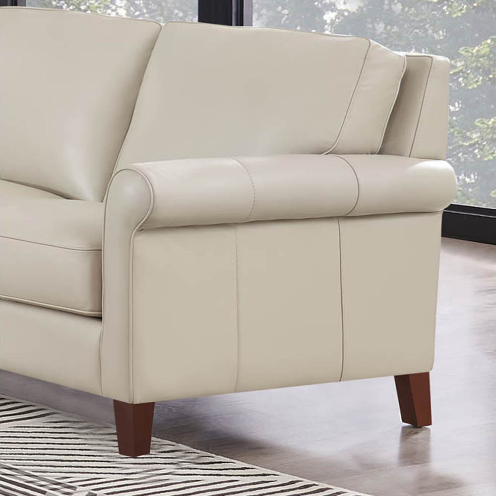Laa Leather Loveseat Beige Genuine Leather Wood Primary Living Space Medium Firm Cushion Back Mid Century Modern Eucalyptus Rolled Arms Down Filling Genuine Leather