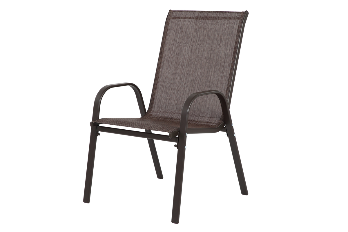2 Piece Patio Chairs, Outdoor Camping Chairs Withtextilene Fabric, Set Of 2 Garden Chairs With Armrest High Backrest For Garden Patio Pool Beach Yard Space Saving Brown Brown Steel