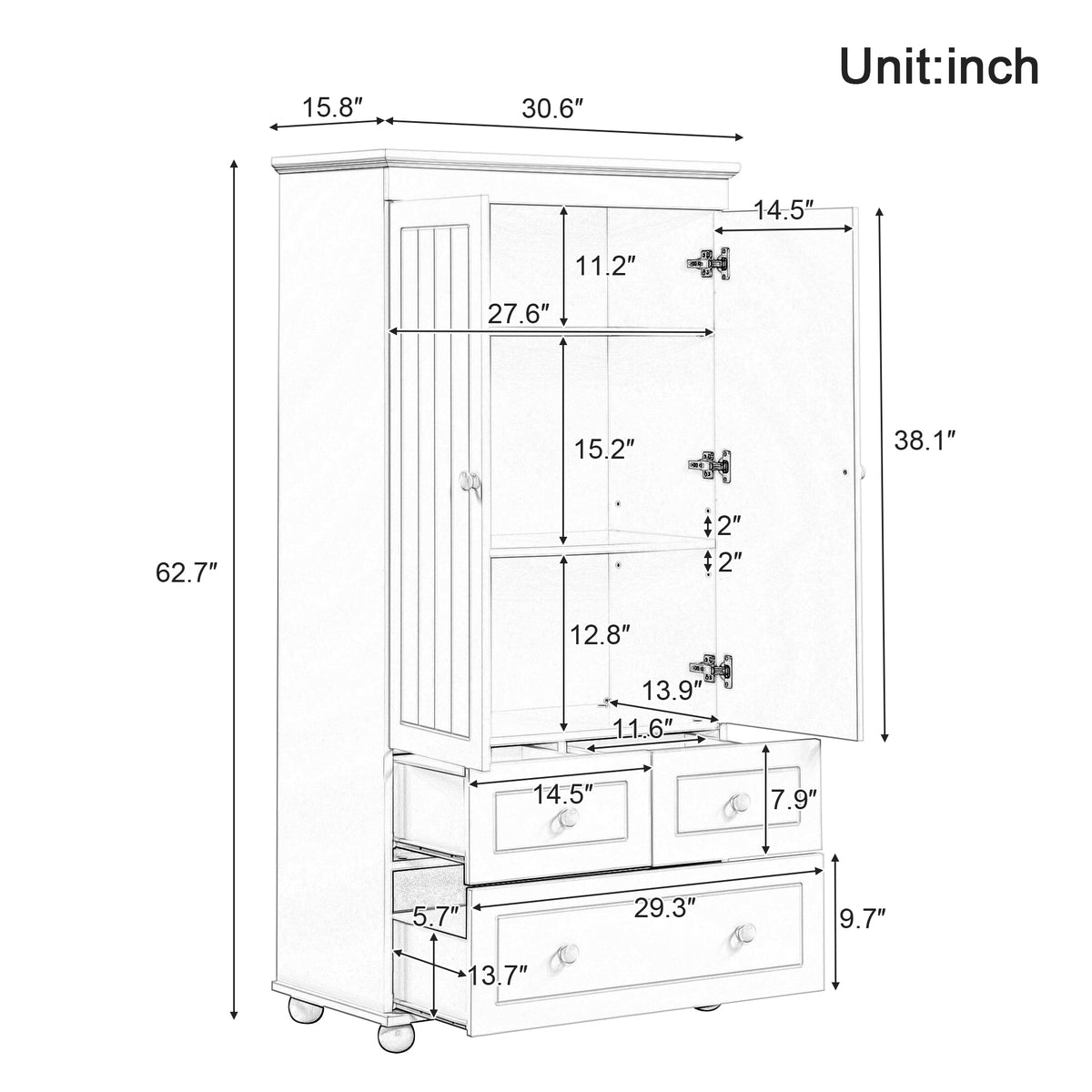 Tall Storage Cabinet With Three Drawers For Bathroom Office, Black Black Mdf