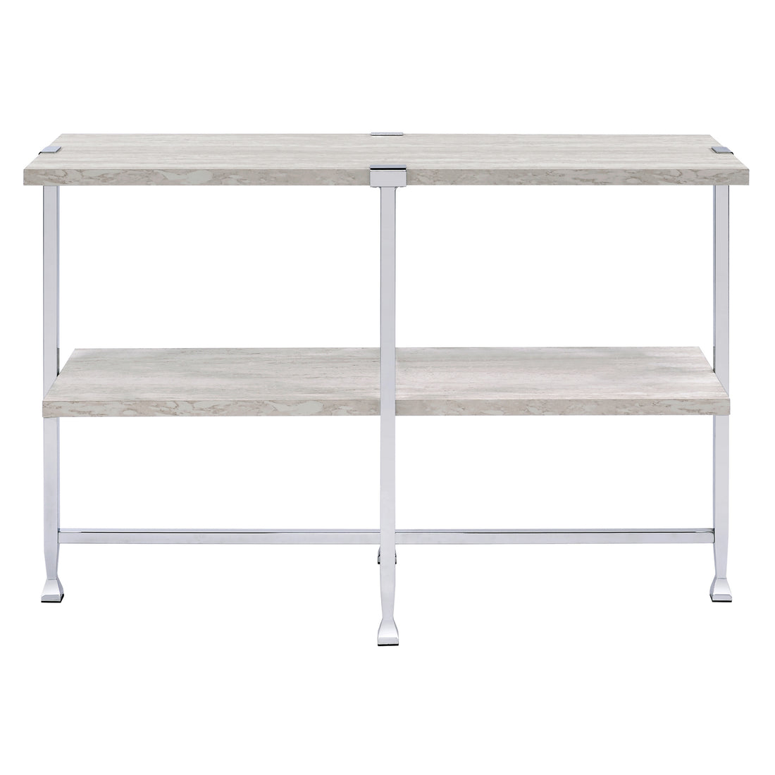 White Oak And Chrome Sofa Table With 1 Shelf Oak Modern Shelves Rectangular Wood Metal