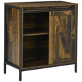 Homcom Farmhouse Sideboard Buffet Cabinet, Coffee Bar Cabinet With Sliding Barn Door And Adjustable Shelf, Kitchen Storage Cabinet With Metal Frame, Rustic Brown Rustic Brown Mdf