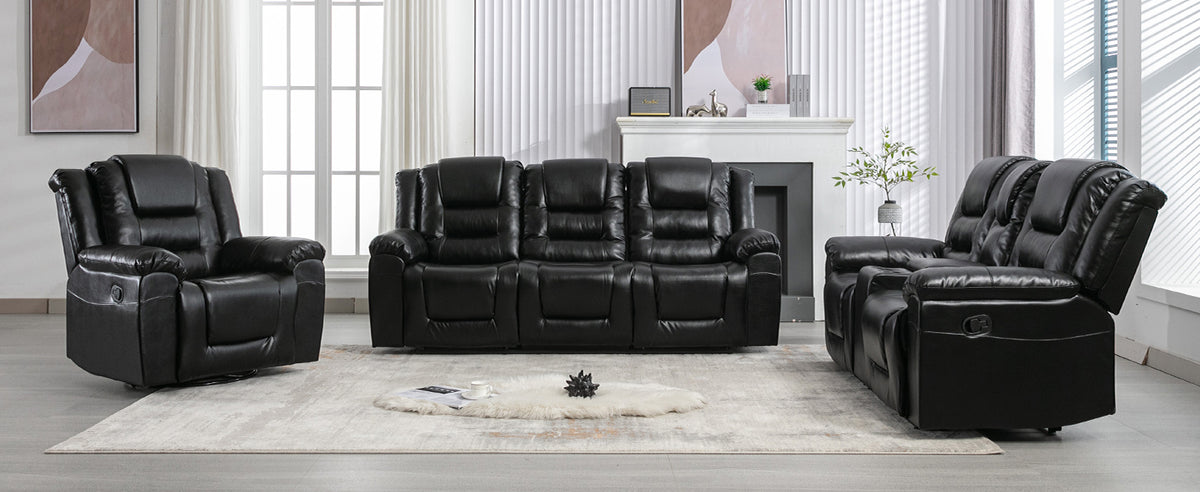 Home Theater Recliner Set Manual Recliner Chair With Wide Armrest, Two Built In Cup Holders For Living Room,Bedroom, Black Old Sku:Sg000760Aab Black Foam Pu Leather
