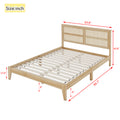Queen Size Rubber Wooden, Solid Wooden Bed With Rattan Headboard, Enhanced By Support Feet Queen Natural American Design Rubber Wood