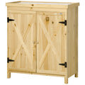 Outsunny Garden Storage Cabinet, Outdoor Tool Shed With Galvanized Top And Two Shelves For Yard Tools Or Pool Accessories, Natural Natural Wood Wood