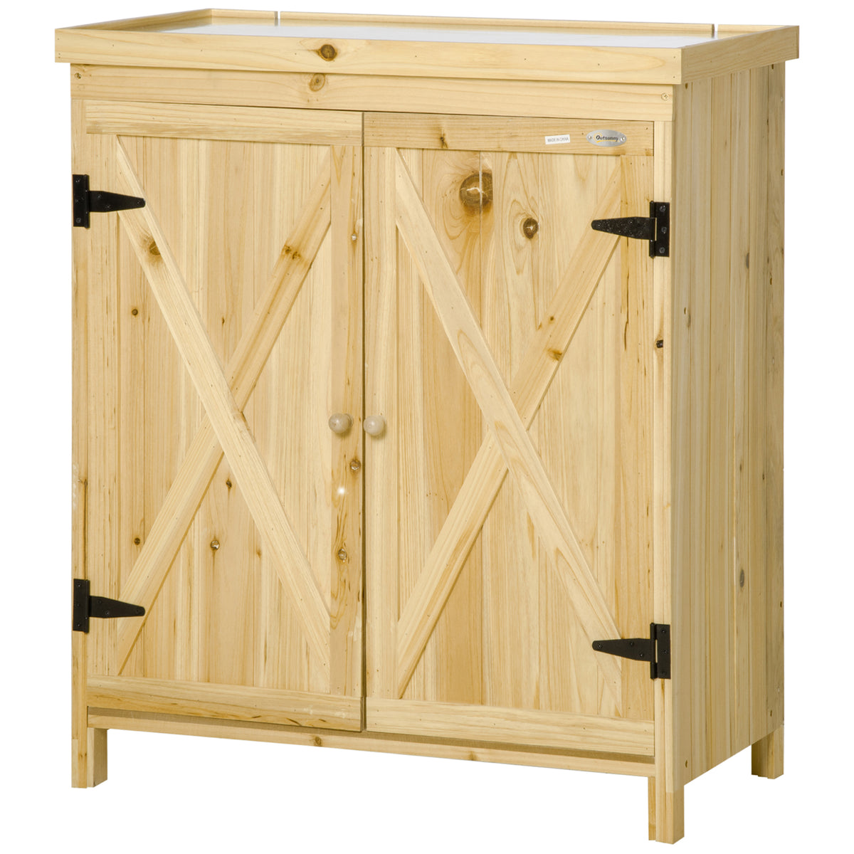 Outsunny Garden Storage Cabinet, Outdoor Tool Shed With Galvanized Top And Two Shelves For Yard Tools Or Pool Accessories, Natural Natural Wood Wood