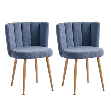 Modern Haze Blue Dining Chair Set Of 2 With Iron Tube Wood Color Legs, Shorthair Cushions And Comfortable Backrest, Suitable For Dining Room, Living Room, Cafe, Simple Structure. Blue Fabric