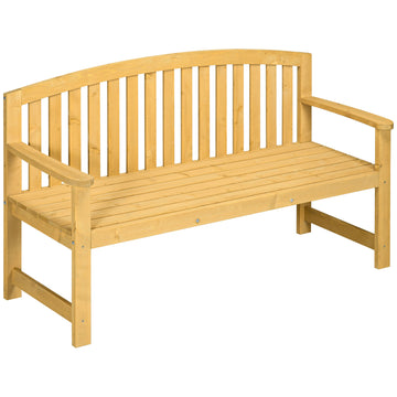 Outsunny 56" Outdoor Wood Bench, 2 Seater Garden Bench With Backrest And Armrest, Patio Bench For Patio, Porch, Poolside, Balcony, Natural Natural Wood