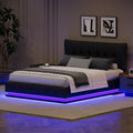 Upholstered Platform Full Size Hydraulic Storage Bed, Lift Up Storage Bed With Rgb Led Light, Pu Leather Headboard And Footboard, No Box Spring Needed, Black Full Black Wood Metal