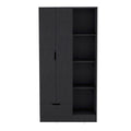 Memphis Wardrobe Armoire With 4 Tier Storage Shelves And 1 Drawer Black Black Bedroom Particle Board
