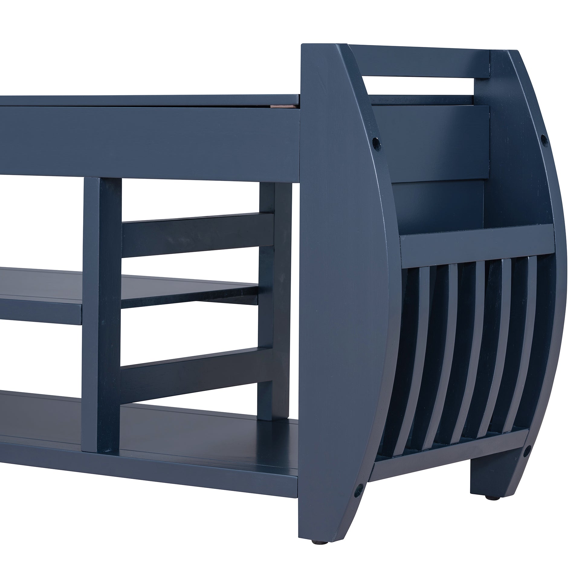 Retro Multifunctional Storage Bench With Cushion And Curved Side Panel For Entrance And Living Room Antique Navy Antique Navy Mdf
