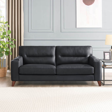 Elm Leather Sofa Black Down Filling Genuine Leather 2 Seat