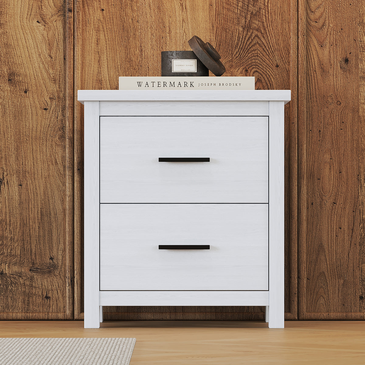 Vintage Two Drawer Wooden Nightstand, Simple And Generous, Large Storage Space,White White Particle Board Mdf