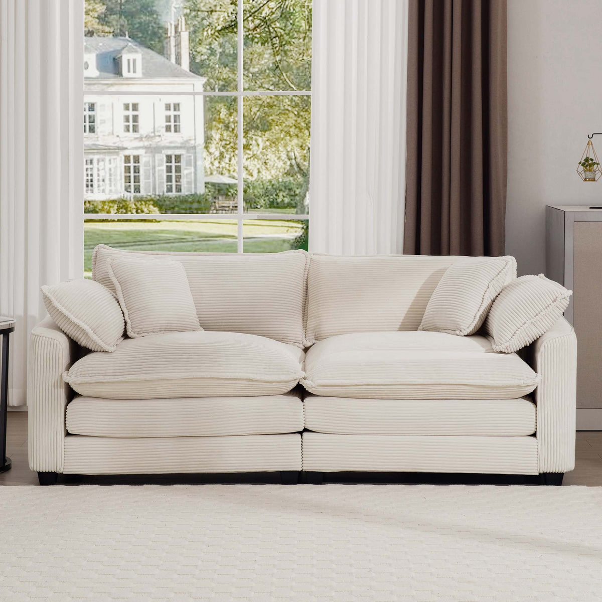 Modern Fabric Living Room Sofa 2 Seater Sofa With 4 Pillows ,Upholstered Large And Deep Seating 2 Seat Loveseat Sofa, Light Beige Corduroy Beige Corduroy 2 Seat