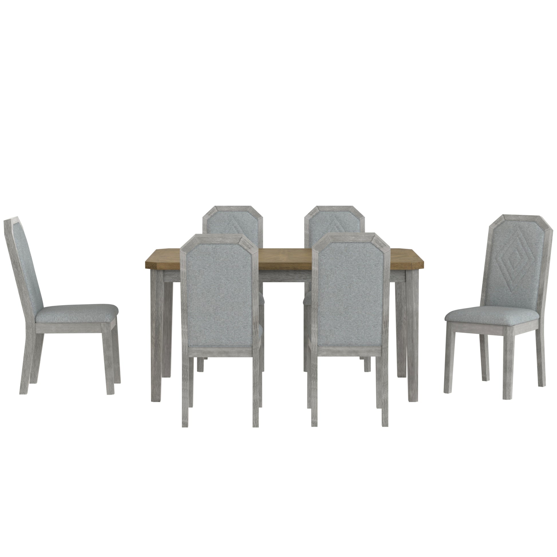 7 Piece Farmhouse Dining Set Classic Rustic Table And 6 High Back Design Chairs For Dining Room, Kitchen Brown Gray Brown Gray Solid Wood Mdf