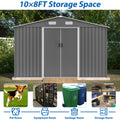 10X8 Ft Outdoor Tool Storage Shed With Metal Foundation & Lockable Doors, All Weather Metal Sheds For Garden, Patio, Backyard, Lawn, Gray Gray Metal