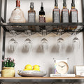 Industrial Wine Rack Bar Table, 3 Tier Liquor Bottle And Glass Holder With Storage Shelves, Metal And Wood Wine Organizer For Home Kitchen, Dining Room, And Living Room Black Brown Kitchen American