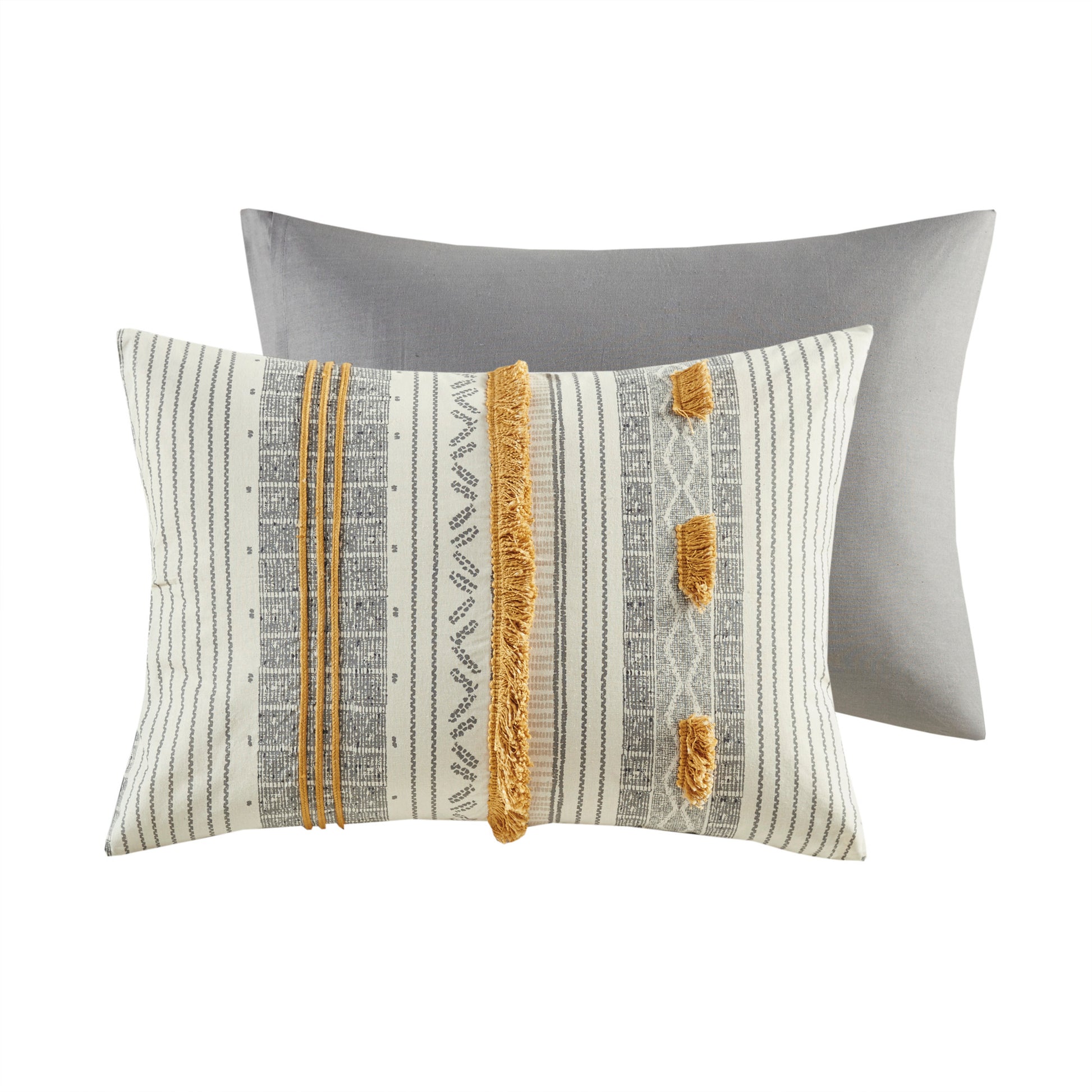 3 Piece Cotton Comforter Set Gray Yellow Full Queen Queen Gray Yellow Cotton