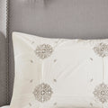 4 Piece Embroidered Cotton Reversible Duvet Cover Set Queen Ivory Polyester