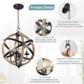 Farmhouse Chandelier Light Fixtures 4 Light Dining Room Light Fixtures Height Adjustable Rustic Wood Light Fixtures Ceiling Hanging For Kitchen, Living Room, Hallway, Bedroom, Foyer Entryway Wood Wood Metal