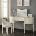 Ivory Swivel Vanity Chair With Tufted Back Ivory Primary Living Space Faux Leather