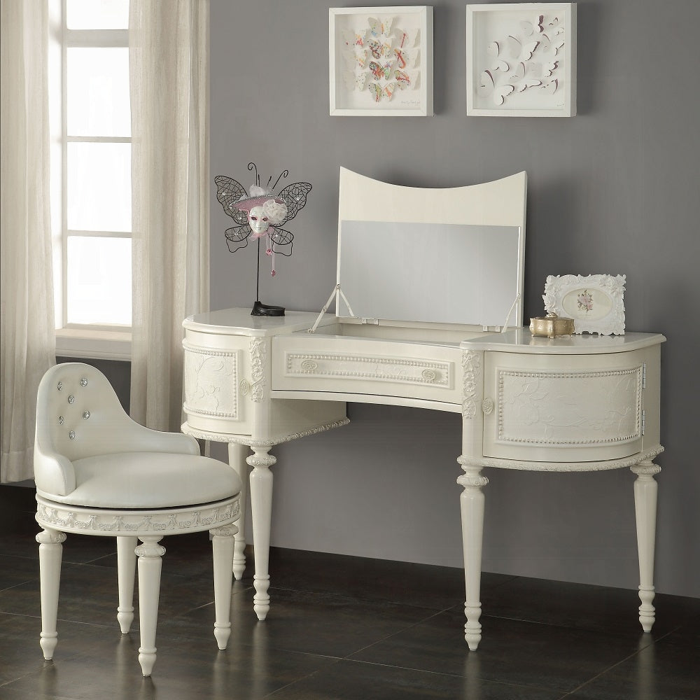 Ivory Swivel Vanity Chair With Tufted Back Ivory Primary Living Space Faux Leather