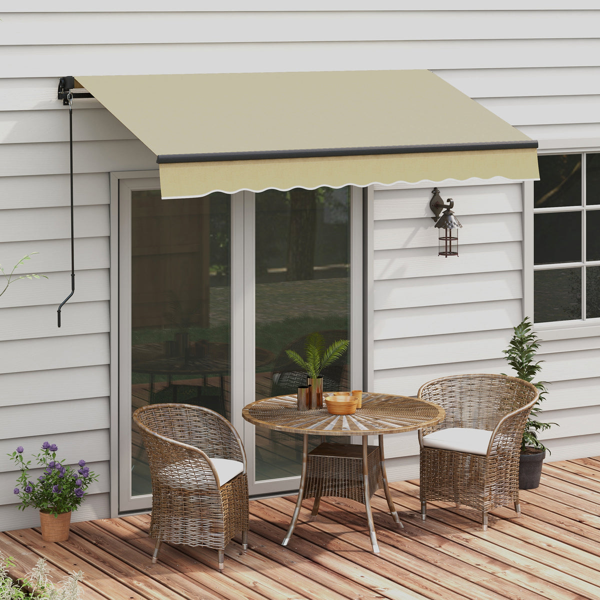 Outsunny 8' X 6.5' Retractable Awning, Patio Awning Sunshade Shelter With Manual Crank Handle, 280Gsm Uv Resistant Fabric And Aluminum Frame For Deck, Balcony, Yard, Beige Beige Polyester