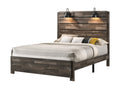 1Pc Rustic Style Butcher Block Finish Weathered Brown Finish Queen Size Bed W Lamp Wooden Bedroom Furniture Queen Brown Brown Wood Bedroom Contemporary,Transitional Wood Fabric