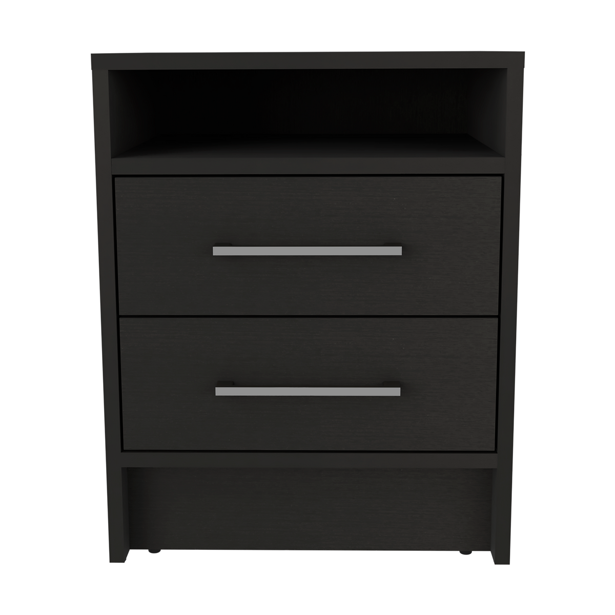 Greter 24" Two Drawer Night Stand With Open Shelf Black 2 Drawers Bedroom Rectangle Modern Particle Board