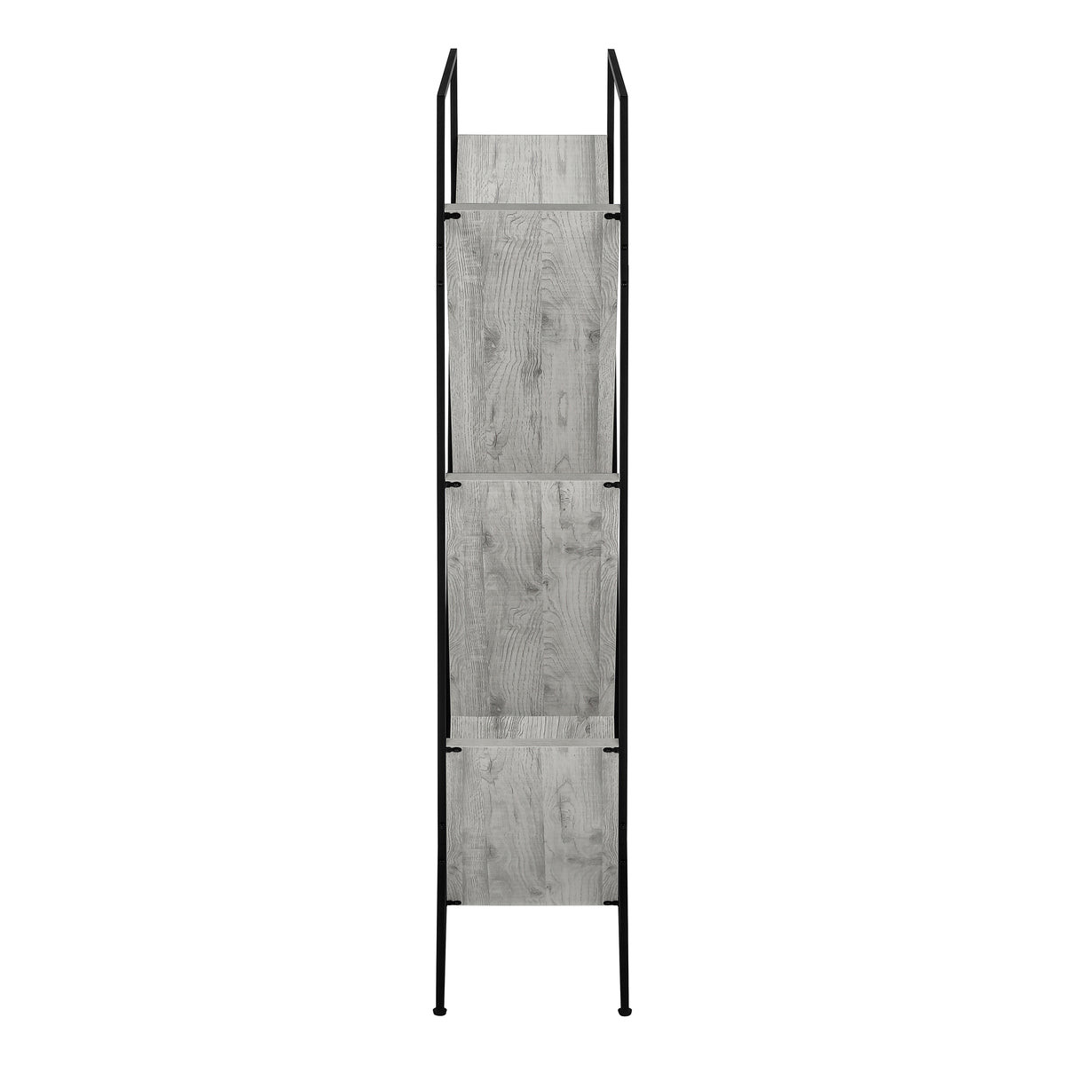 Bookshelf, Bookcase, Etagere, 3 Tier, 60"H, Office, Bedroom, Grey Laminate, Black Metal, Contemporary, Modern Grey Metal