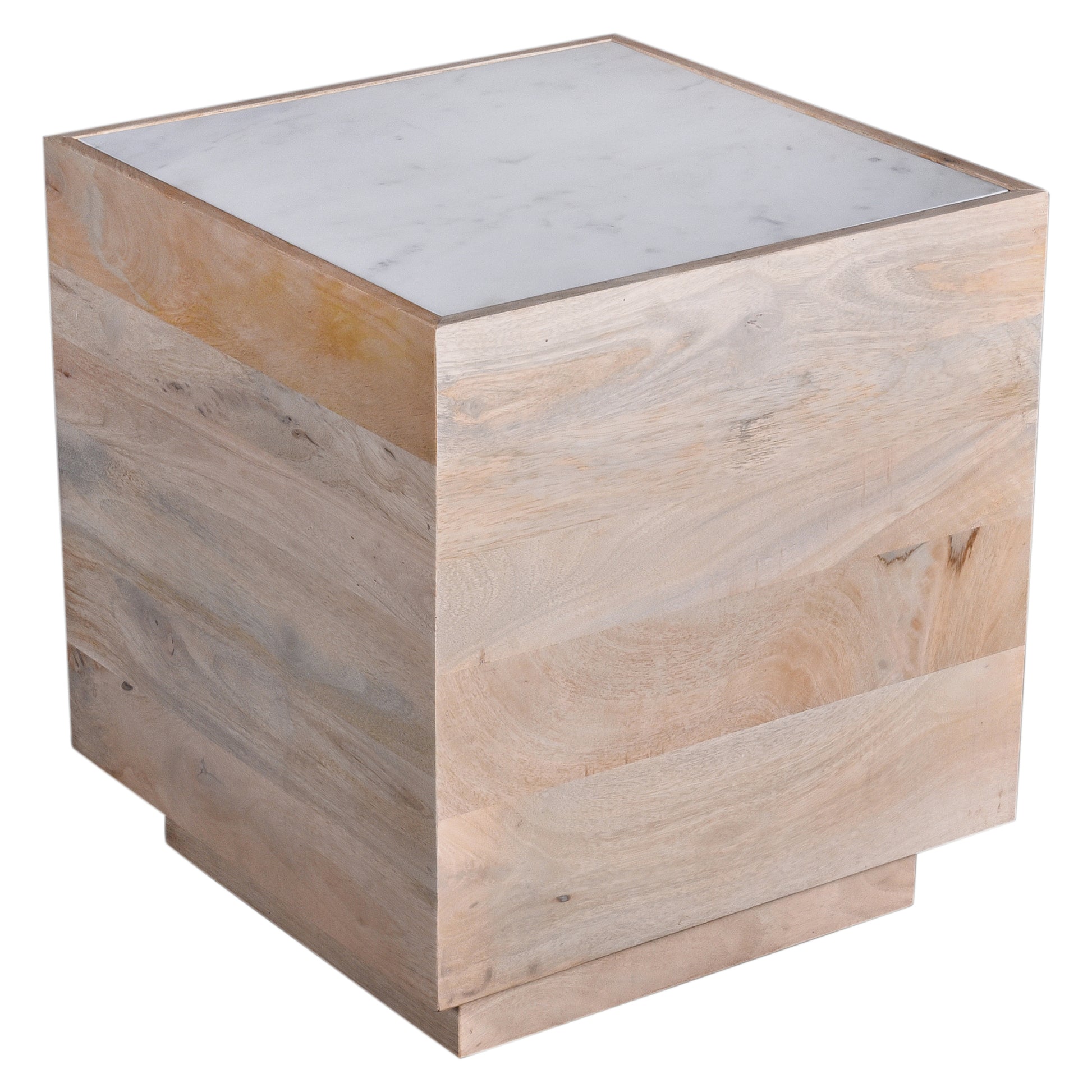 Glam 20 In. Square Solid Wood End Side Table With Marble Top, Modern Living Room Sofa Side Table, Light Brown Light Brown Light Brown Primary Living Space Industrial Freestanding Mango Coffee & End Tables Square Marble,Solid Wood
